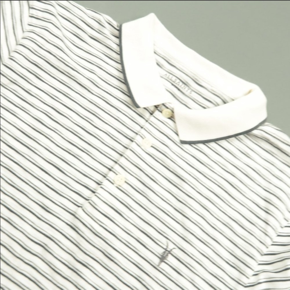 AllSaints Striped Tipped Pique Polo Shirt